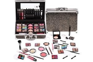 CHARMCODE Makeup Kit for Teen Girls & Women Full Kit, Beauty Train Case with Starter Cosmetics Set, Make Up Valentine's Gift Box with Eyeshadow,Lipgloss,Highlight,Blush,Lip&Eye Pen,Brush & More(GoldenBrown)