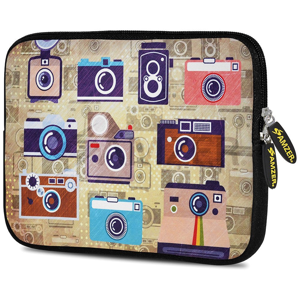 Amzer Retro Cameras Design Neoprene Soft Sleeve for Up to 10.5 inch Tablet