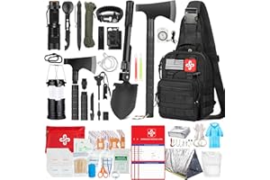 RIKOJUXI Survival Kit, 262Pcs Survival Gear and Supplies with First Aid Kit Pouch and Crossbody Bag, Emergency Kit with Tent, Camping Axe Hammer, Survival Shovel w/Pick, Bug Out Bag Gifts for Men Women
