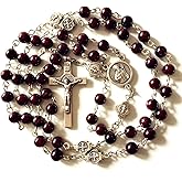 elegantmedical HANDMADE Catholic St. Benedict GARNET GEMSTONE Bead 5 DECADE Rosary Necklace Cross BOX