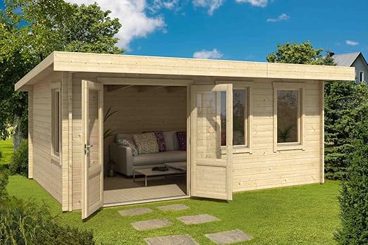 Gartenhaus G226 Inkl Fussboden 40 Mm Blockbohlenhaus Grundflache 16 16 M Pultdach Amazon De Baumarkt