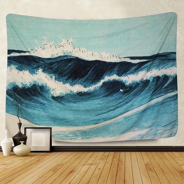 Martine Mall Tapestry Wall Tapestry Wall Hanging Tapestries The Great Wave Off Kanagawa by Katsushika Hokusai Thirty-six Views of Mount Fuji Tapestry Wall Art (Blue Ocean Waves, 59.1" x 59.1")