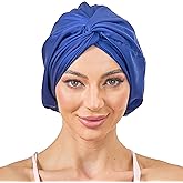 Adjustable Silk Satin Bonnet for Sleeping Hair Wrap, Double Layer Sleep Cap, Night Turban for Large Long Curly Braid Women Men Hair - Navy Blue