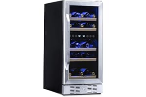 NewAir 15" Built-in or Freestanding 29 Bottle Dual Temperature Zone Wine Fridge, Quiet Operation Wine Cooler with Beech Wood Shelves, Stainless Steel Wine Cellar for Red, White, and Sparkling Wine
