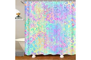 FEELYOU Girls Colorful Leopard Shower Curtain Safari Cheetah Fabric Shower Curtains Modern Leopard Design Bathroom Waterproof Accessories with Hooks Boys Girls Kids Room Lightweight Curtains,72x72 Inches
