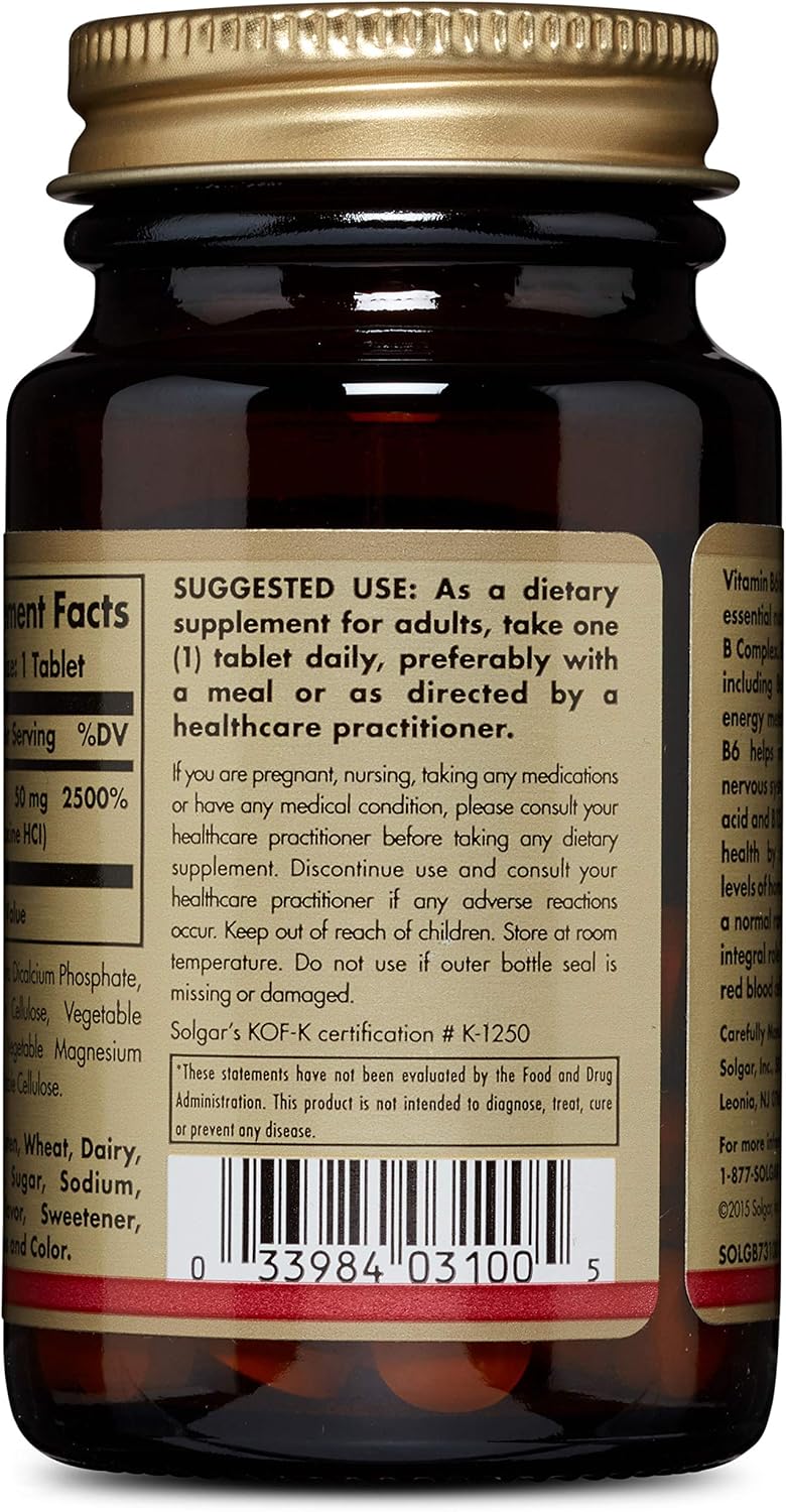 Solgar Vitamin B6 50 mg, 100 Tablets DailyNutriPlus LLC