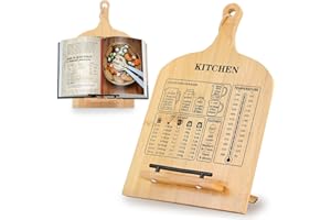 DTOFOOT Cookbook Stand, Wooden Cookbook Holder with Measurement Conversion Chart, Adjustable and Dismantle Cook Recipe Book S