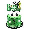 Soccer Cake Topper, Happy Birthday Sign Football Player Decorations, Sport Theme World Cup Cake Topper, Glitter Green Birthday Party Supplies Decor for Boys