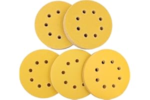 Ajkwp 5-Inch 8-Hole Sanding Disc Hook and Loop, 100 Pcs Orbital Sanding Discs, 60/80/120/220/320 Assorted Grits Gold Sandpaper for Woodworking or Sanding Discs Gold Random Orbital Sander Brand: Akjwp