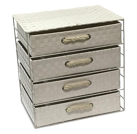 Arpan White Multi Purpose Drawer Storage Unit Cabinet With Rope