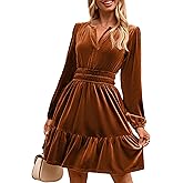 Simplee Womens Velvet Dress 2025 Fall Cocktail Long Sleeve Empire V Neck Wedding Guest Holiday Mini Dresses with Pockets