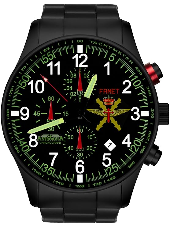 Astroavia Herren-Armbanduhr Chronograph Quarz mit Edelstahl Armband FN37BS Militär