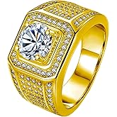 18K Gold Plated Men's 925 Silver Ring Square Cuble Zirzon Diamond Engagement Band fo Men Imitation Zircon Diamond Cubic Zirconia Anniversary Eternity Engagement Wedding Band 10