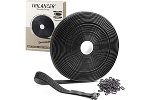Trilancer 10M x 2CM Reusable Cable Ties, Adjustable Hook and Loop Straps with 50 Buckles, Cut to Length, Ideal for Wire Manag