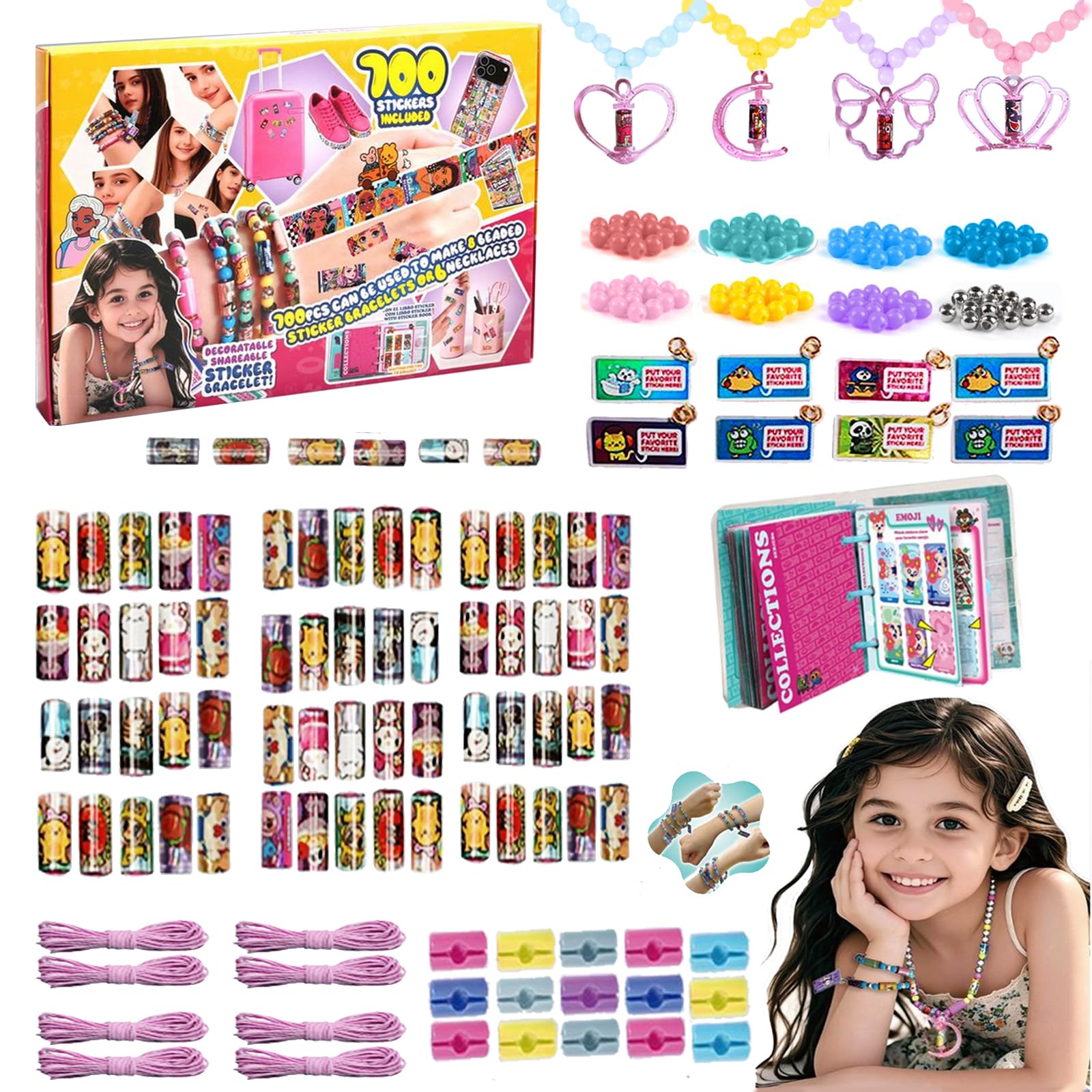 Goorder Bracelet Making Kit, 700Pcs Sticker Bracelet Set for Girls 6+, 14 Cute Pendants &Collect Book, Friendship Fun & Creative Stickers, Toys for Ages 5 6 7 8 9 10 11 12 Years Old Birthday Gifts — image 1