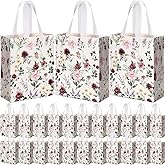 Supervitae 24 Pack Wildflower Theme Gift Bags Medium Floral Party Favor Bags Vintage Reusable Totes Non Woven Goodie Totes for Wedding Birthday Baby Shower Family Holiday Travel(9.8" x 7.9" x 3.9")