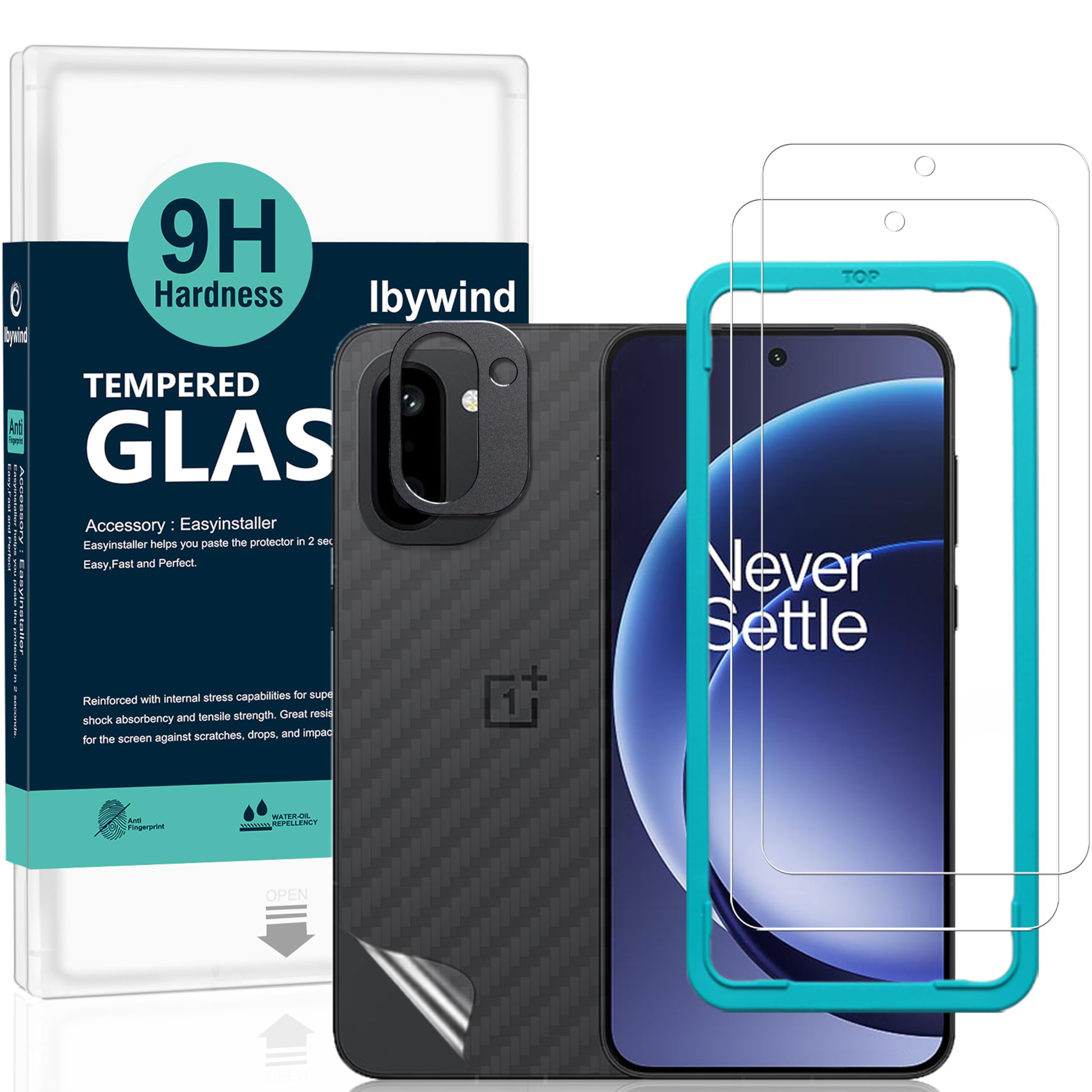 Ibywind for OnePlus 15R 5G Screen Protector,2 Pack,9H Hardness Tempered Glass and Camera Lens Protector,with Alignment Frame,Full Coverage,Bubble Free,Fingerprint Unlock,Scratch Resistant