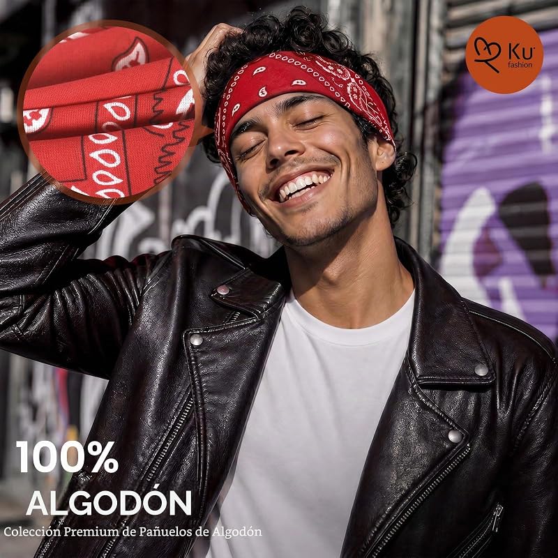 Pacote de 3 bandanas de algodão Paisley - Bandana para homens para proteção facial, desporto, faixa de suor, proteção solar, diário, viagens (Nero, bianco, rosso) — foto 4 de 7