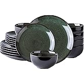 LeRatio Ceramic Dinnerware Sets for 6,Plates and Bowls Sets,Handmade Reactive Glaze Dishes Set,Chip Resistant and Scratch Resistant | Oven&Dishwasher & Microwave Safe,Service for 6-Green (18PCS)