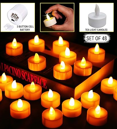 TIED RIBBONS Pack of 48 LED Tealight Candle Diya - Battery Operated - Decorative Lights for Home Wall Lighting Decoration