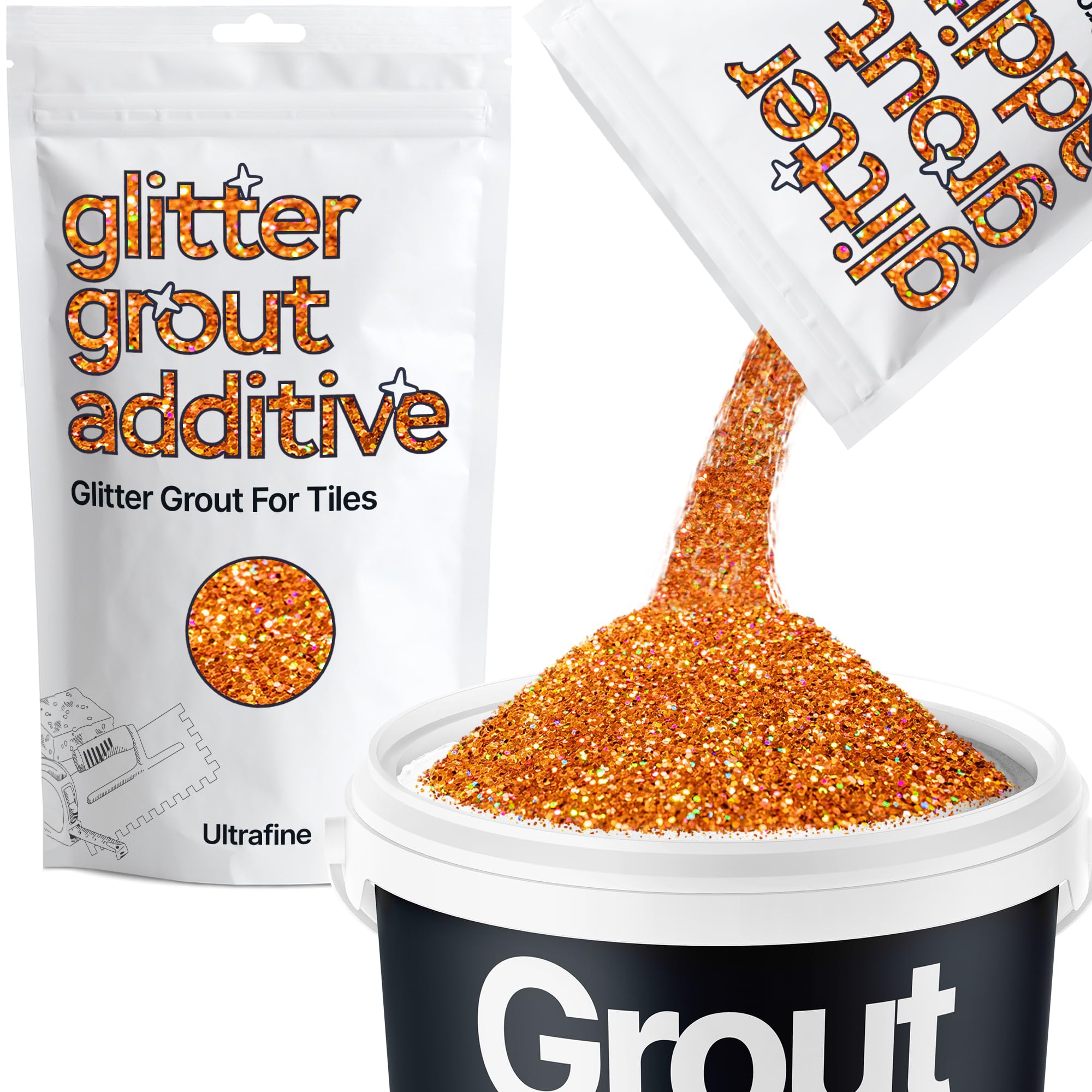 Hemway Copper Holographic Glitter Grout Additive Ultrafine 100g Metallic Flakes for Adding Sparkle to Kitchen & Bathroom Tiles | Enhance Your Indoor Grouting Projects with a Durable Sparkly Effect