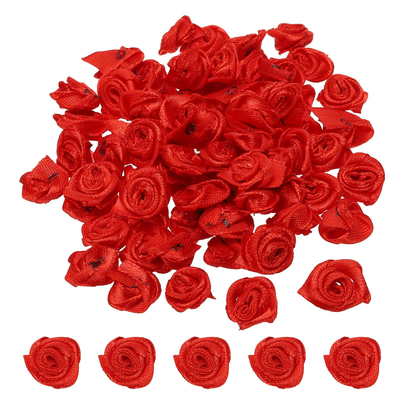 PATIKIL 0.6" Mini Satin Ribbon Roses, 50 Pcs Tiny Fabric Flowers Embellishments Rosettes Applique for DIY Crafts and Wedding, Red — image 1
