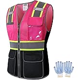 JKWEARSA Women Safety Vest, Multi Pockets High Visibility Reflective Breathable Mesh Work Vest For Lady, Durable Zipper