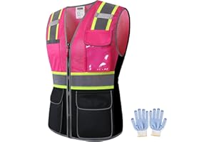 JKWEARSA Women Safety Vest, Multi Pockets High Visibility Reflective Breathable Mesh Work Vest For Lady, Durable Zipper