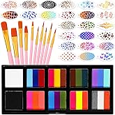 Thenshop 35 Pcs Halloween Face Paint Stencils Kit Professional Reusable Face Painting Stencils with Split Cake Palette and Painting Brushes for Adults Halloween Cosplay Party