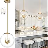 Bagood 14" Globe Pendant Light Contemporary Globe Pendant Lights Kitchen Island 3 Light Gold Mid Century Pendant Light Clear 