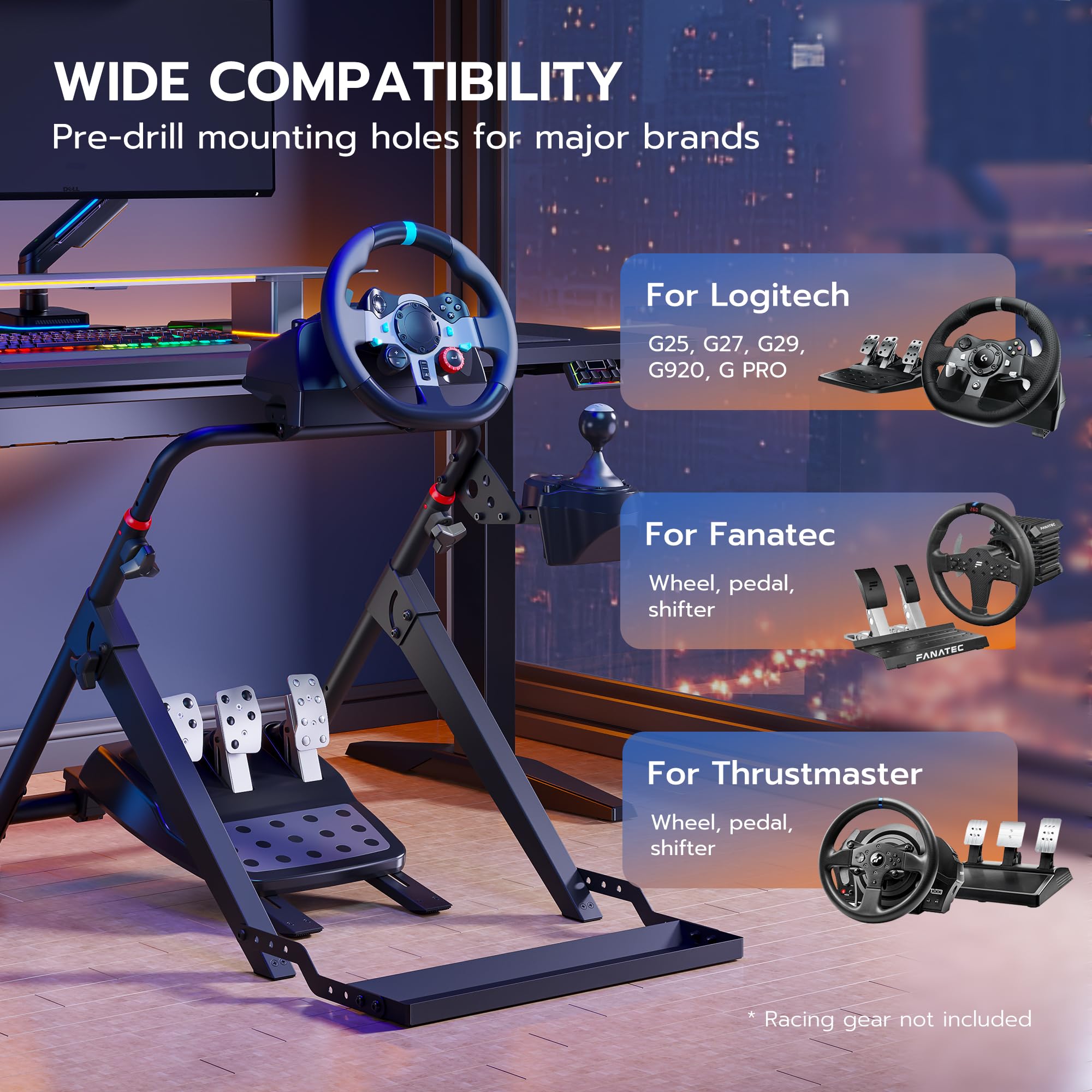 ARES WING Soporte plegable para volante de carreras Sim con ranura para fijación de silla, cabina de simulador de carreras de Fórmula y GT compatible con Fanatec, Thrustmaster, Logitech, Moza, juegos de carreras en PS5, PS4, Xbox y PC