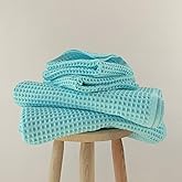 Püskül - Luxury Waffle Towel Set for Bathroom 4 Pieces Turquoise Blue, Premium Quality Organic 100% Turkish Cotton 2 Hand and 2 Bath Towels, Quick Dry Thin Waffle Towels, Made in Turkiye (Turquoise)