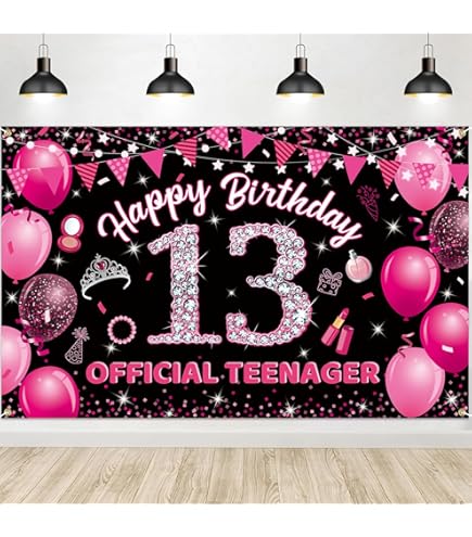 Gonfia Il 13° Compleanno Con Questo Sfondo Glitter Rosa 120x80cm! Perfetto Per Le Tue Foto