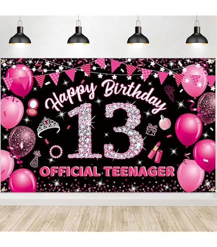 Gonfia Il 13° Compleanno Con Questo Sfondo Glitter Rosa 120x80cm! Perfetto Per Le Tue Foto
