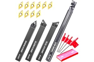 RupXinSplend Lathe Turning-Tools Bit Set 14pcs - Metal Lathe Cutting Tools 4pcs 1/2" Shank Turning Holders Boring Bars+10pcs Indexable Carbide Inserts DCMT070204 for Lathe Tools