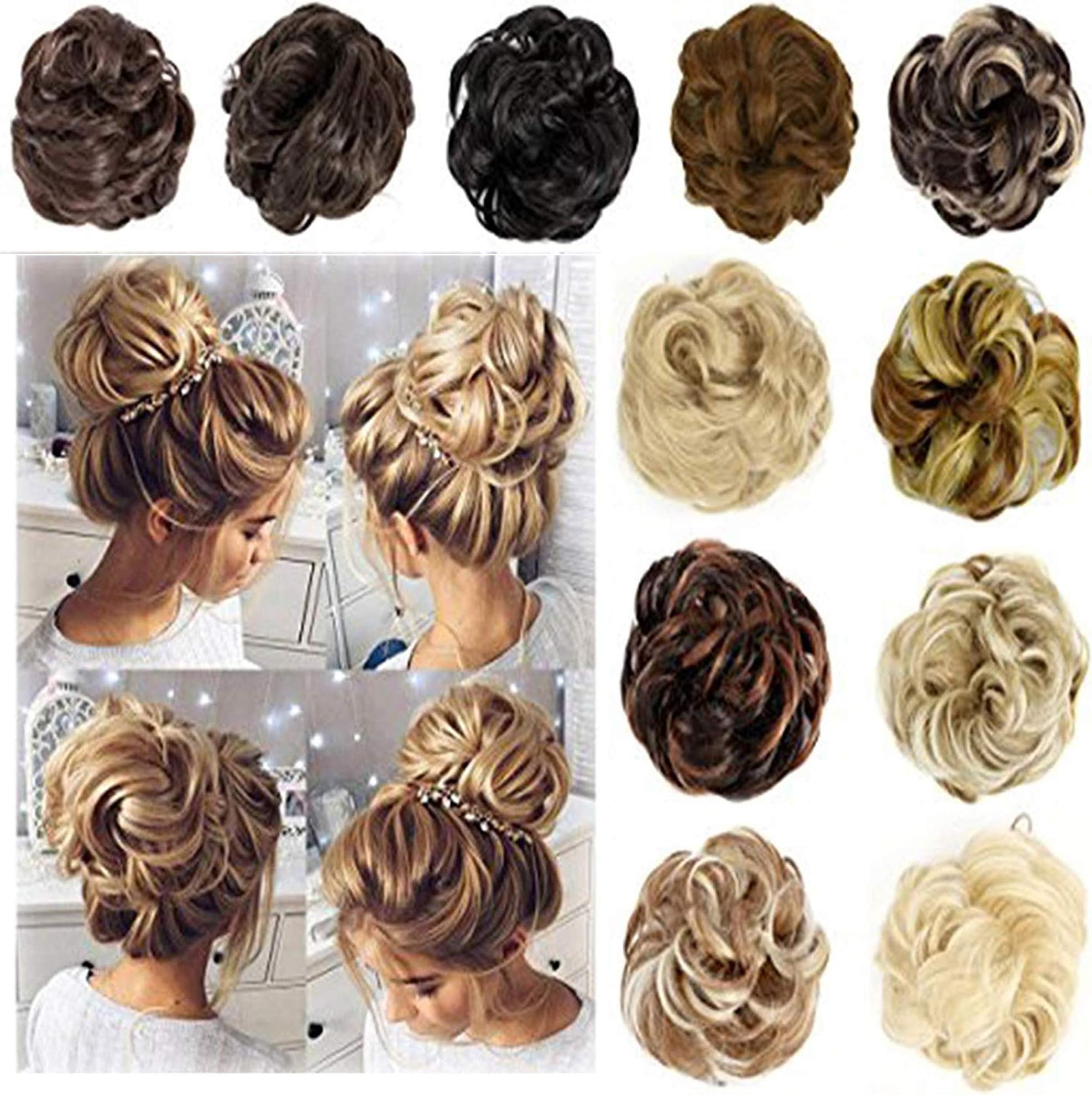 Ponytail Updo Chignon Donut Synthetic Hair Bun Clip in on Ponytail with Drawstring