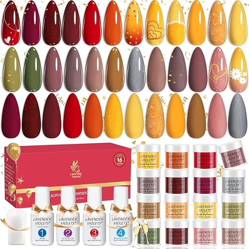 Lavender Violets 20 Pcs Dip Powder Nail Kit Summer Bright Orange Red Green Nude Brown Nail Dipping Powder Starter Kit With Base & Top Coat,Activator,Brush Saver Fast Dry Nail Art Manicure 967
