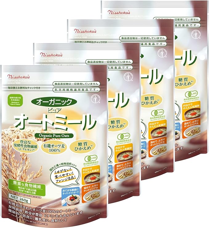 Amazon 日食 オーガニックピュアオートミール 260g 4袋 日本食品製造 シリアル 通販