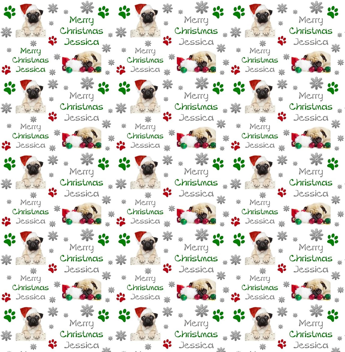 Personalised Christmas Gift Wrap Pug Dogs Any Name