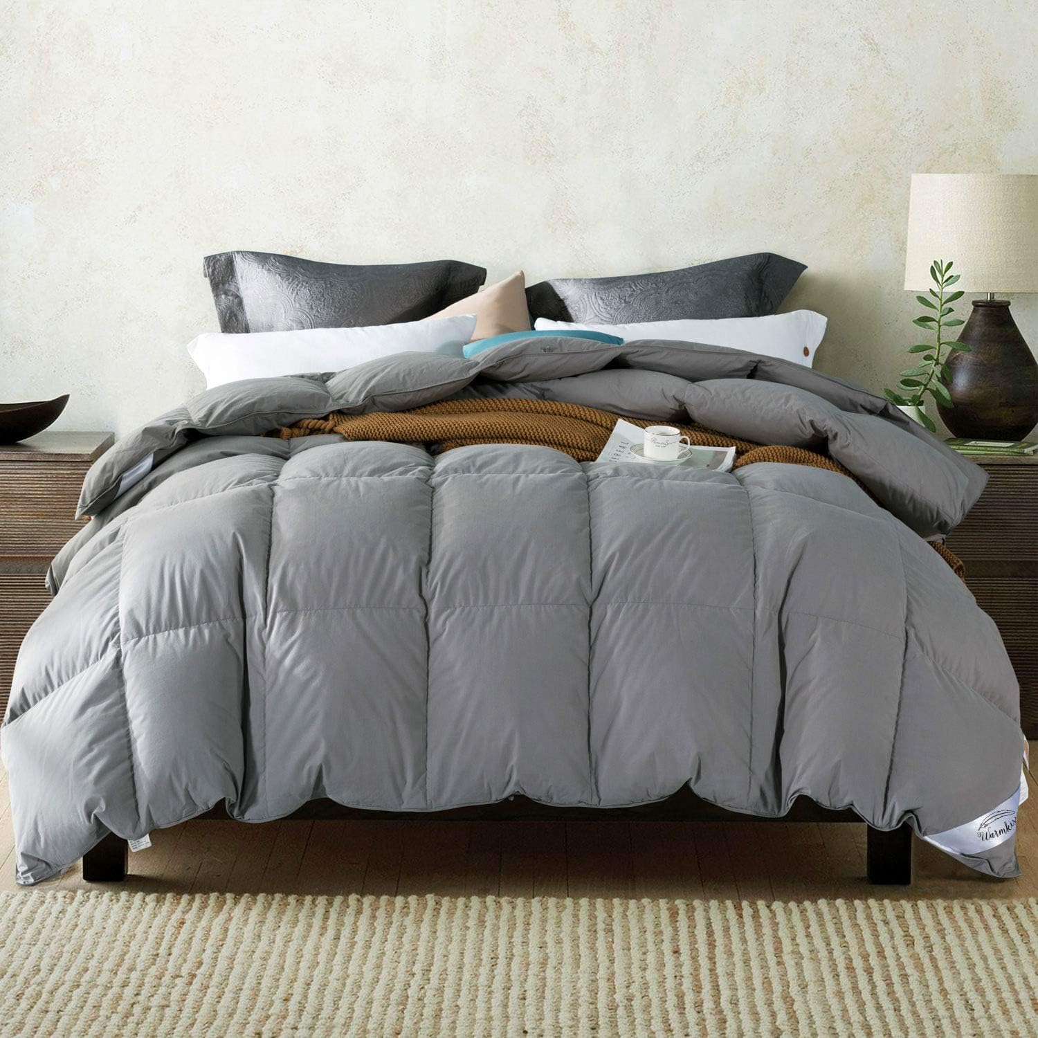 Amazon Com Warmkiss White Goose Down Comforter Grey White