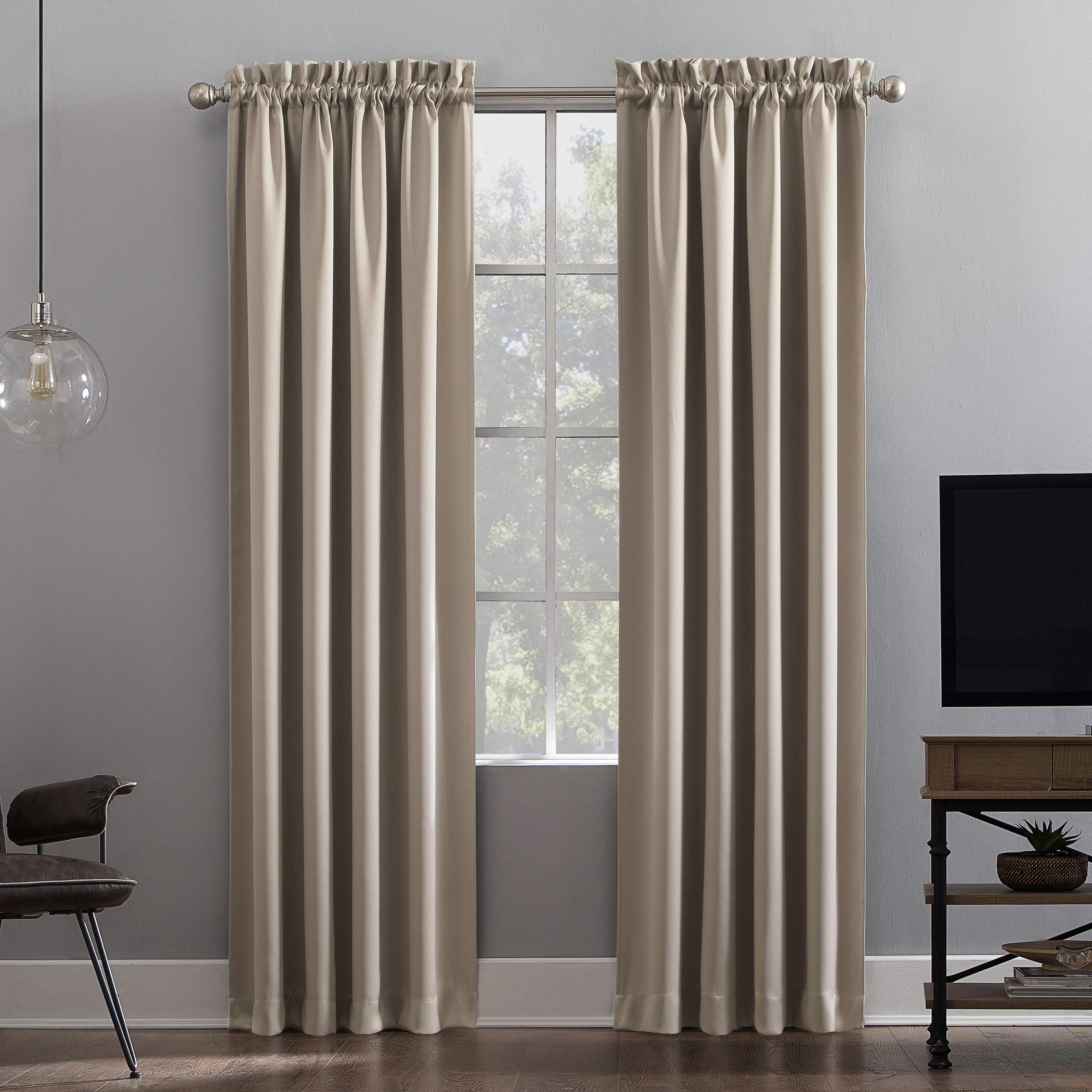 Sun Zero - 52468 Oslo Theater Grade Extreme 100% Blackout Rod Pocket Curtain Panel, 52" x 63", Stone — image 1