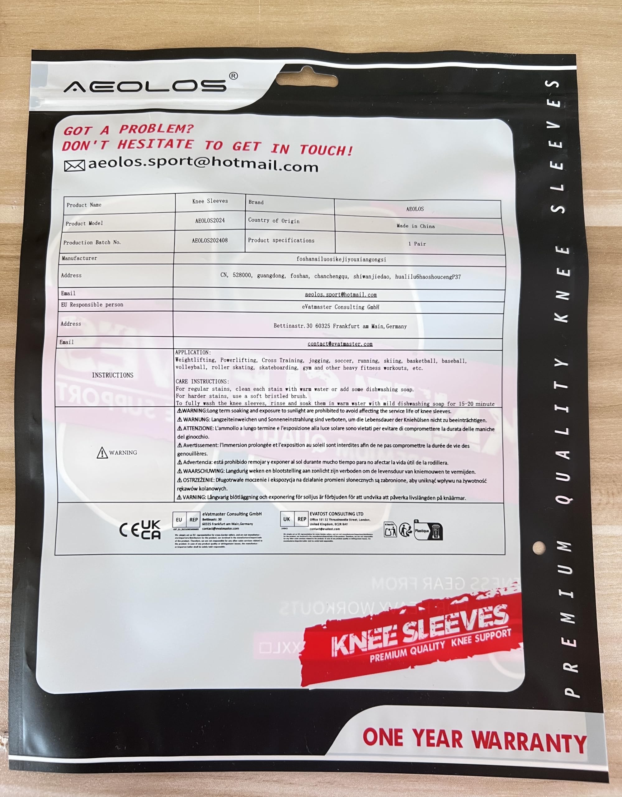 AEOLOS Knee Sleeves (1 Pair)，7mm Compression Knee Braces for Heavy-Lifting,Squats,Gym and Other Sports (Large, Black)