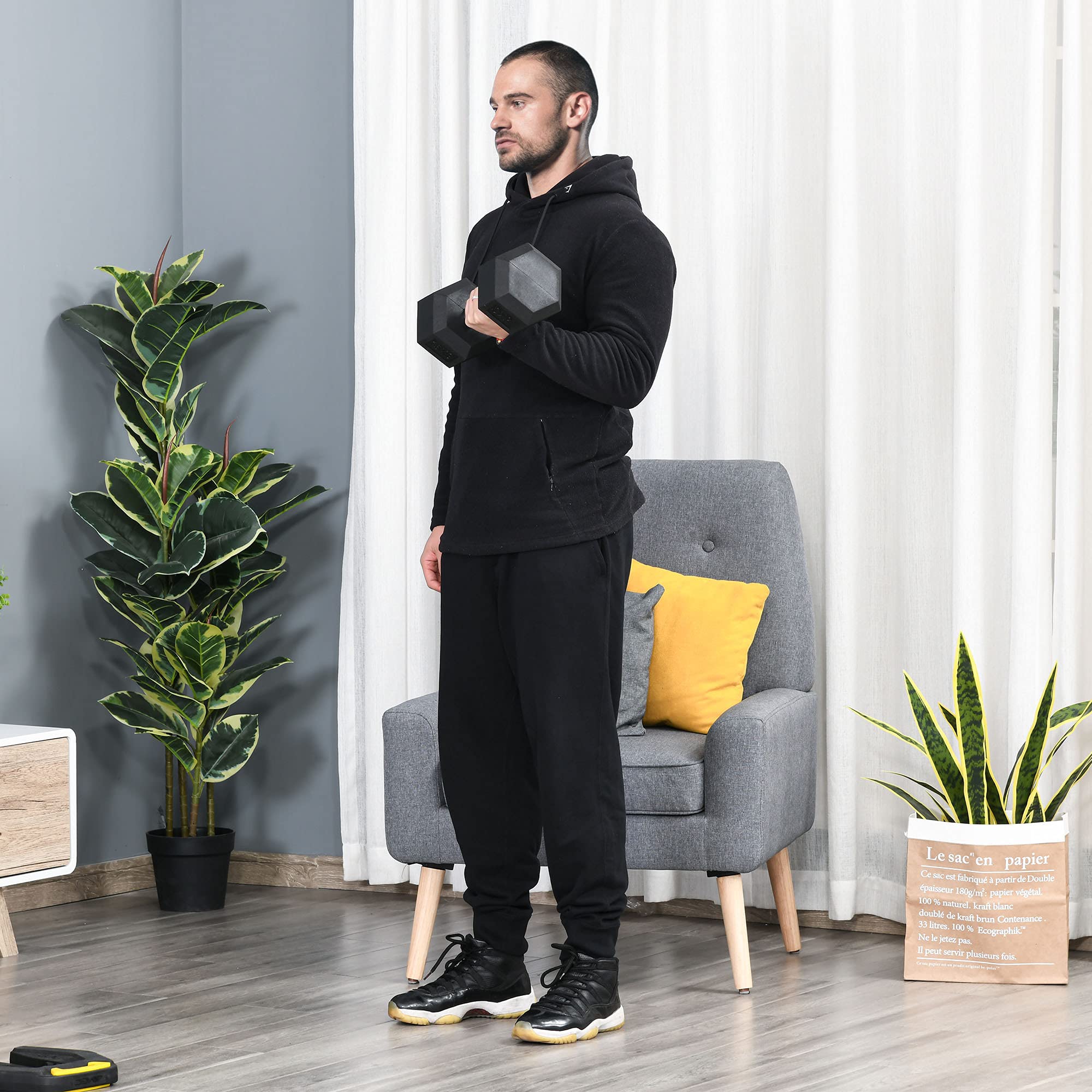 HOMCOM Hanteln mit gerändeltem Griff, Kurzhantel aus Gusseisen, 1 x 15kg, Kurzhanteln für Männer und Frauen, Dumbbell für Zuhause, Fitnessstudio, Krafttraining 2