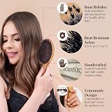 RustiK Boar Bristle Hair Brush Bamboo Oval Detangling Scalp Massage Anti Static view 7