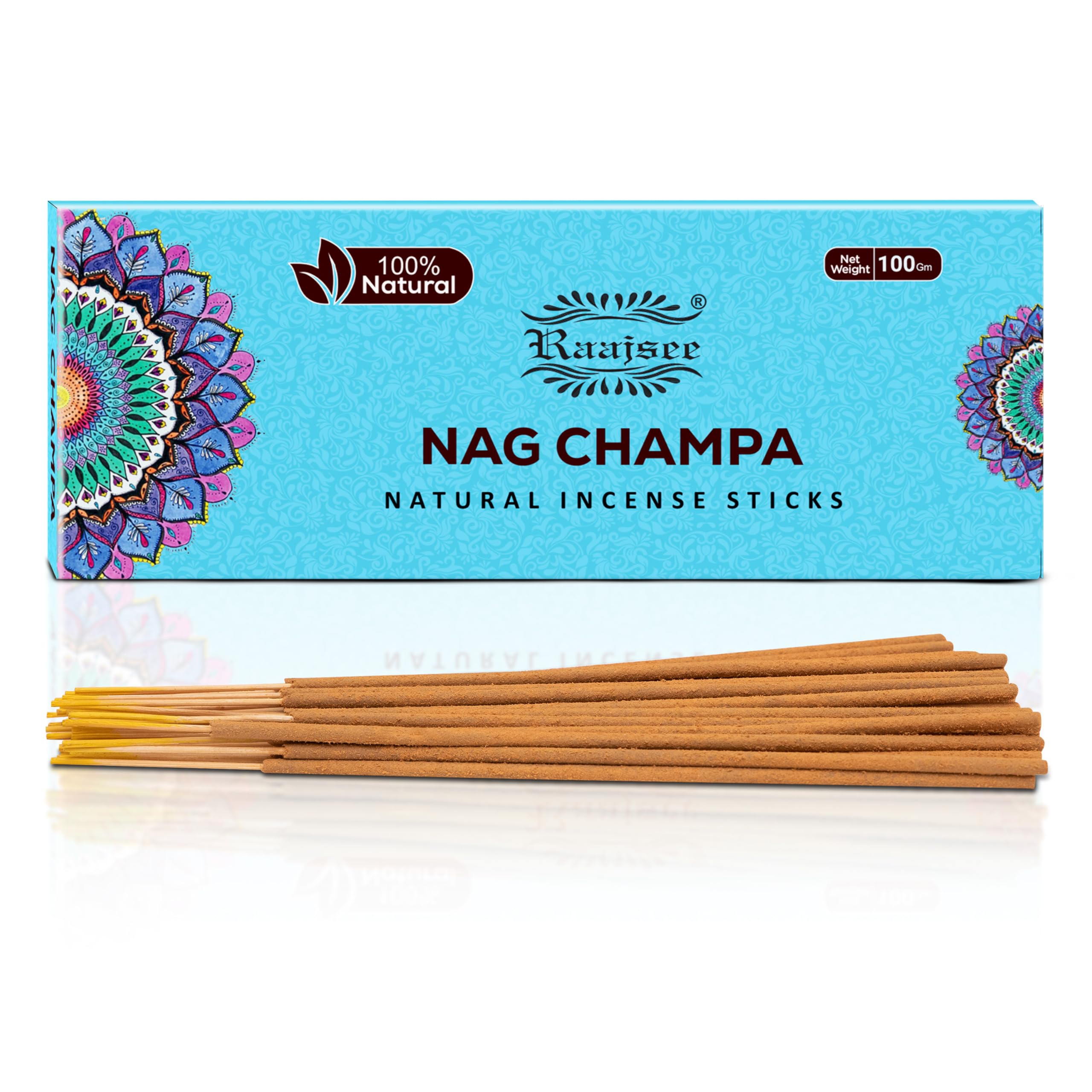 raajsee Nagchampa Incense Sticks 100 Gm Pack-100% Pure Organic Natural Hand Rolled Free From Chemicals-Perfect For Church,Aroma therapy,Relaxation,Meditation,Positivity & Sensual Therapy 100 gm pack