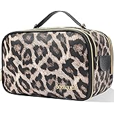 BOOMRICH Large Travel Makeup Bag, Cosmetic Bag, Toiletry Bag for Women, Water-Resistant Leather Toiletry Organizer, Dopp Kit for Toiletries Accessories, Leopard