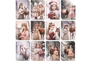 Perkoop Decoupage Paper for Furniture 8.3 x 11.7 Inches Vintage Christmas Winter Lady and Deer in Forest Decorative Decoupage Supplies Xmas Eve Decoupage Decor for Crafts Scrapbook