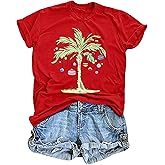 Christmas in July Shirt Women: Christmas Palm Tree T Shirt Xmas Hawaiian Holiday Tees Summer Vacation Tops