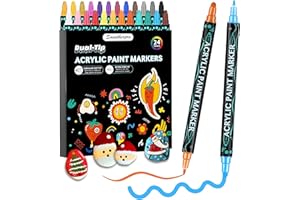 SMOOTHERPRO Acrylic Paint Markers, 24 Colors Dual Tip Acrylic Paint Pens for Wood, Canvas, Stone, Pumpkins, Rock Painting, Glass, Plastic, Ceramic, DIY Crafts Art Supplies