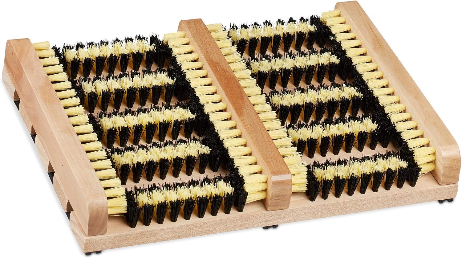 Relaxdays Outdoor Shoe Brush Mat, Non-Slip Base, Thick Bristles, Wooden Strip, Multi-Coloured, 5.5 x 36 x 26 cm